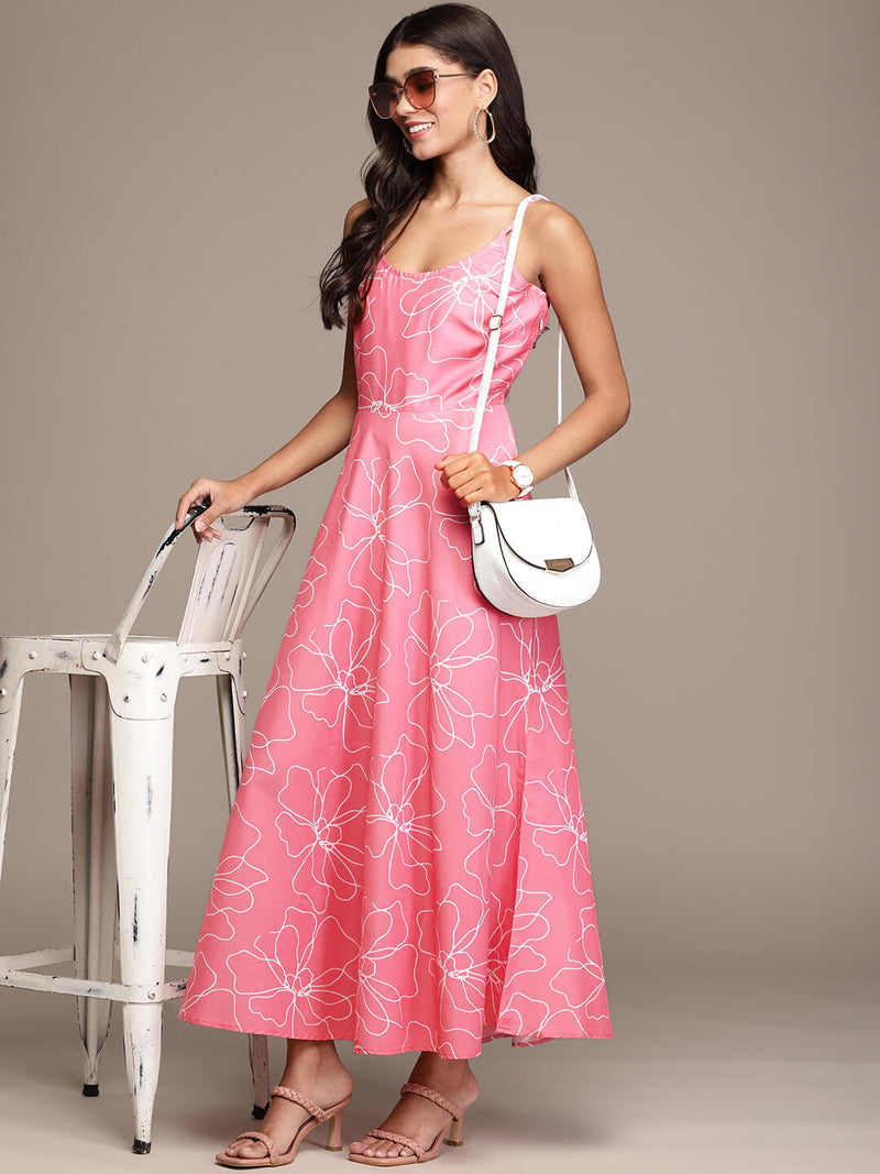 women pink chinon fit and flare dress ziyaa