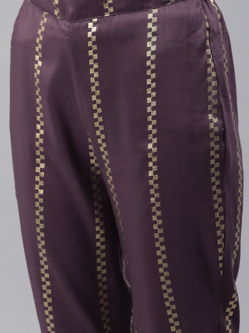 Women Purple Chinon Kurta And Pant Set